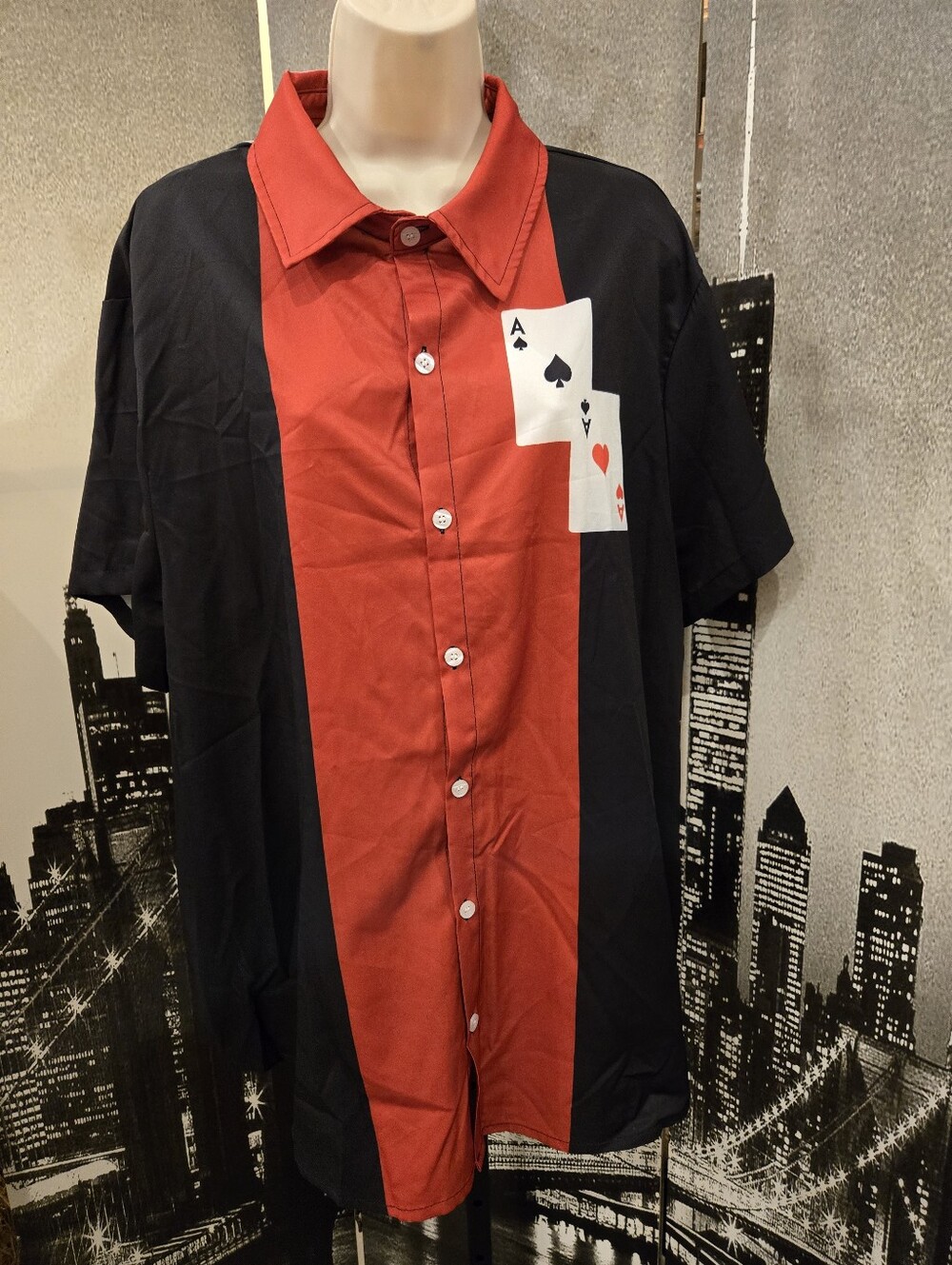 Red & Black Size XXL Short Sleeve Button Down Casino Design Shirt